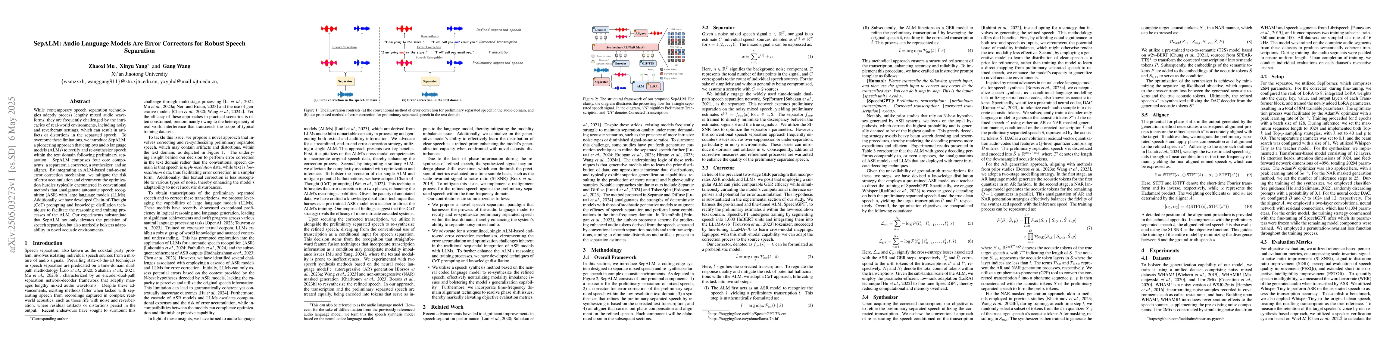 Thumbnail for SepALM: Audio Language Models Are Error Correctors for Robust Speech
  Separation