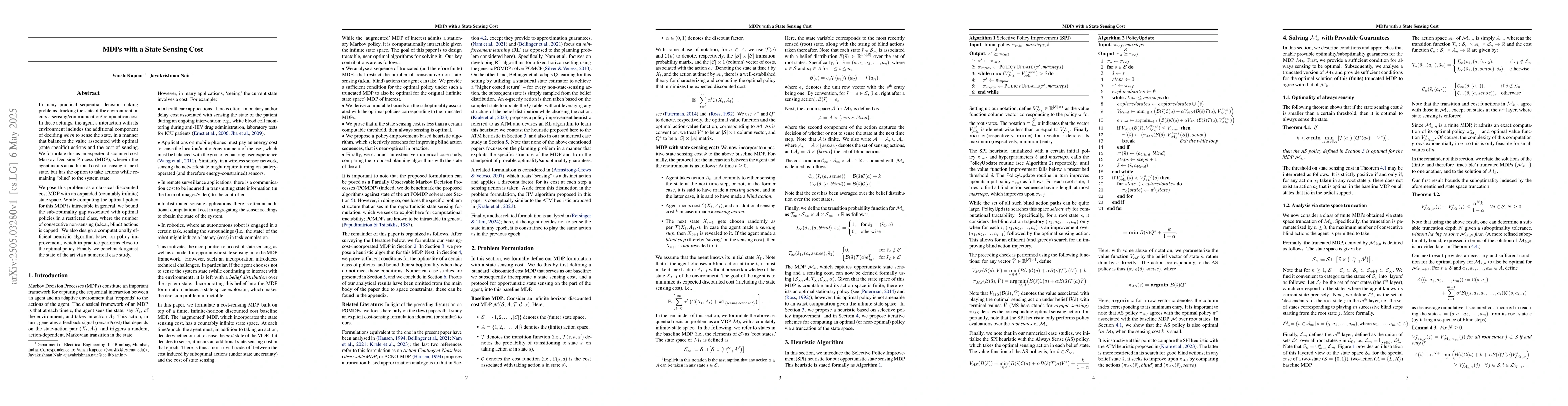 Thumbnail for MDPs with a State Sensing Cost