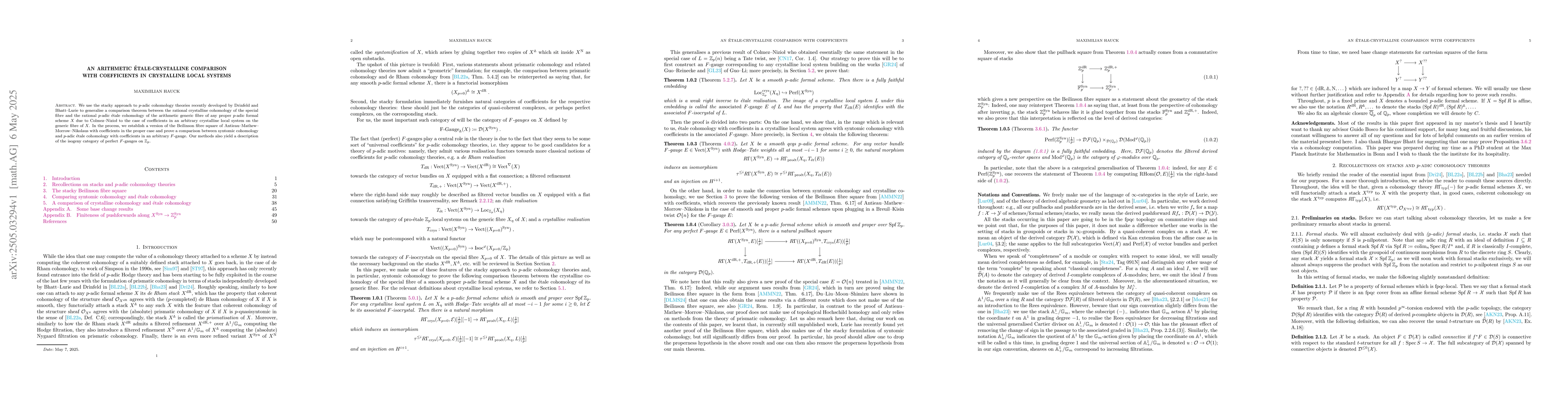 Thumbnail for An arithmetic étale-crystalline comparison with coefficients in
  crystalline local systems