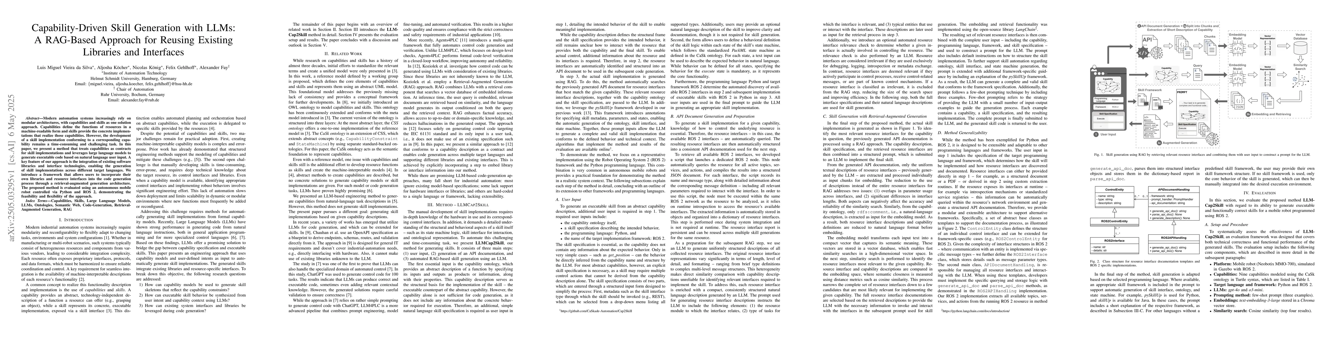 Thumbnail for Capability-Driven Skill Generation with LLMs: A RAG-Based Approach for
  Reusing Existing Libraries and Interfaces