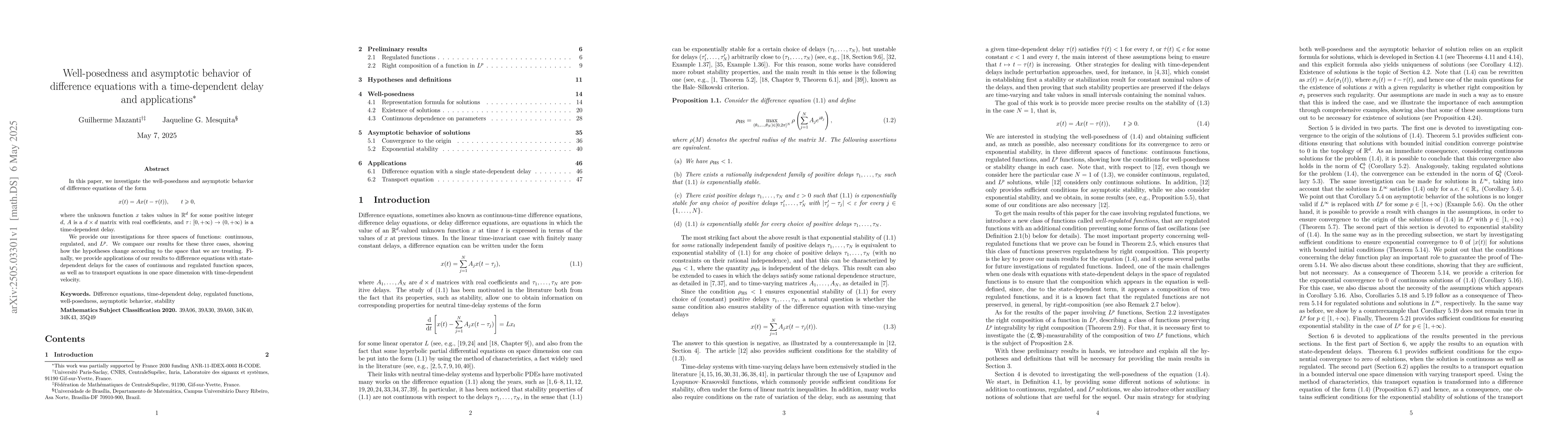 Thumbnail for Well-posedness and asymptotic behavior of difference equations with a
  time-dependent delay and applications