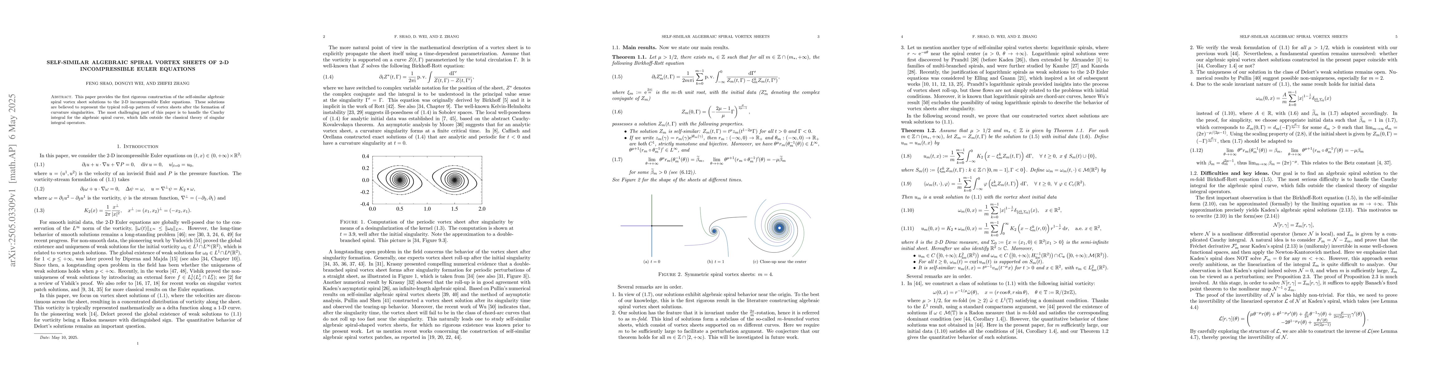 Thumbnail for Self-similar algebraic spiral vortex sheets of 2-D incompressible Euler
  equations