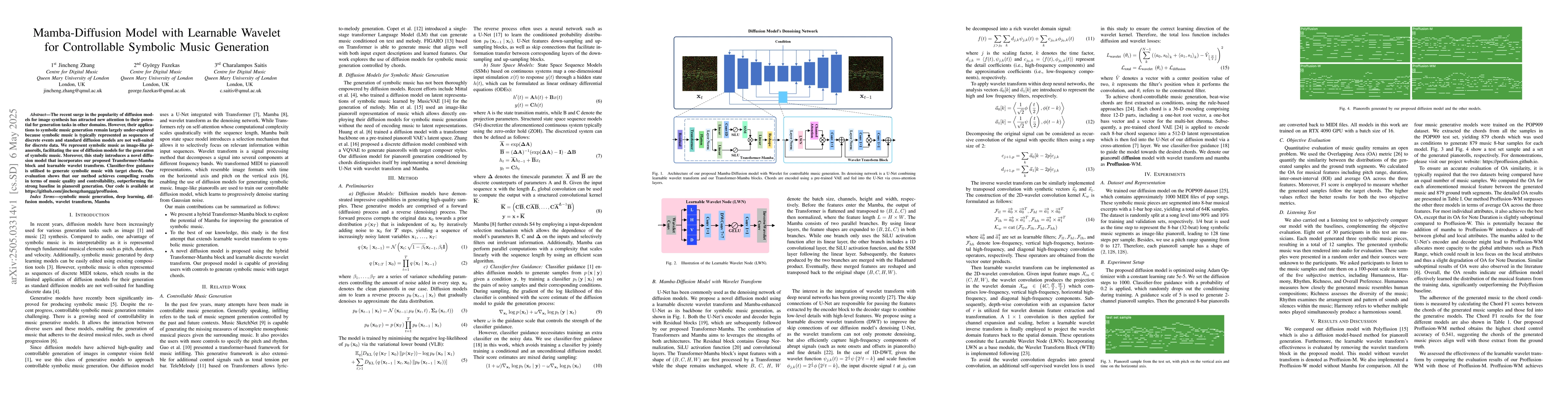 Thumbnail for Mamba-Diffusion Model with Learnable Wavelet for Controllable Symbolic
  Music Generation