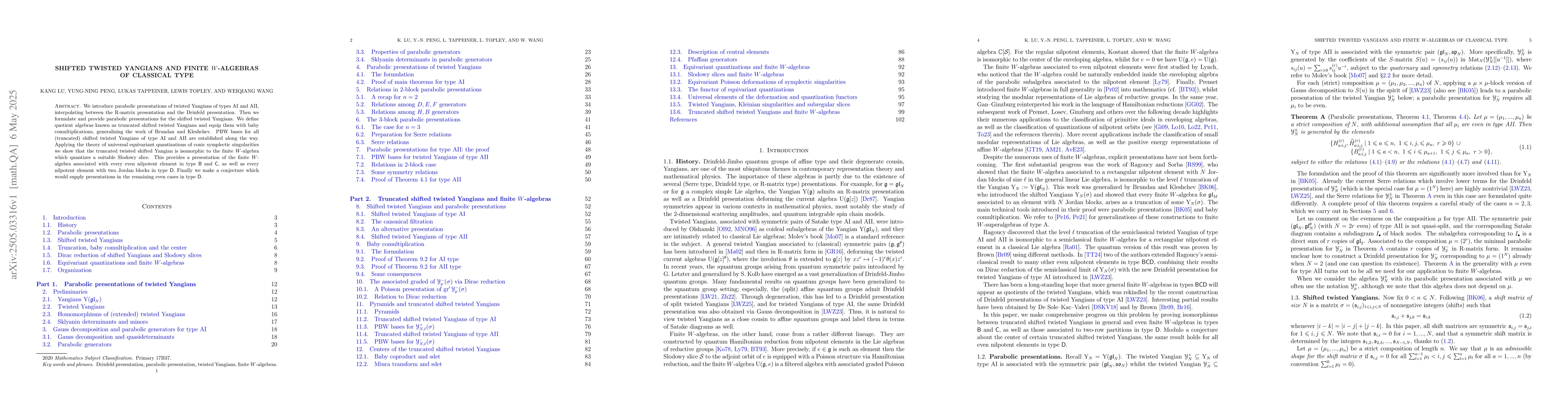 Thumbnail for Shifted twisted Yangians and finite $W$-algebras of classical type