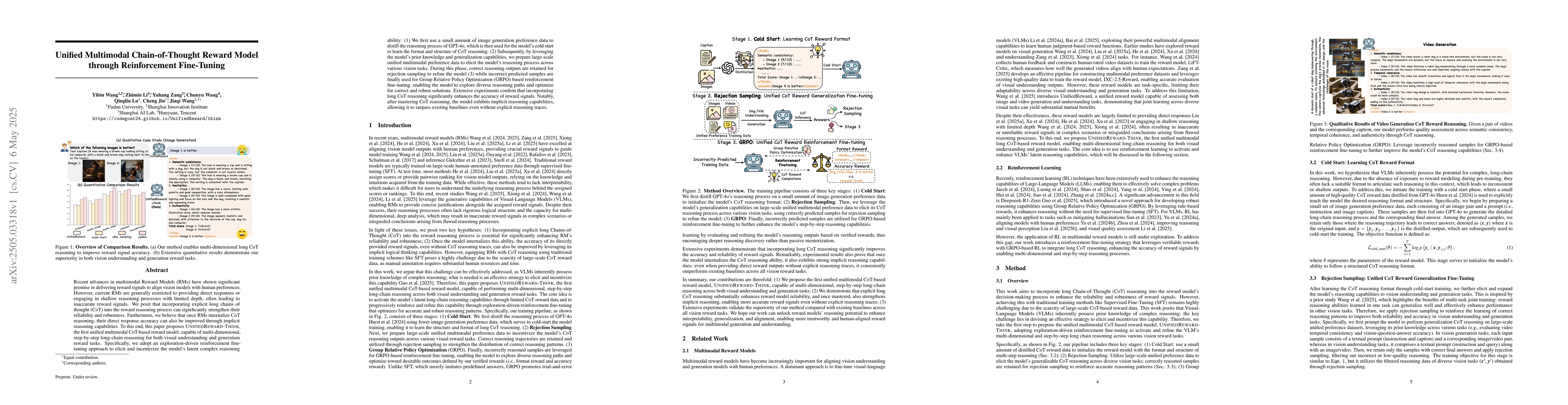 Thumbnail for Unified Multimodal Chain-of-Thought Reward Model through Reinforcement
  Fine-Tuning