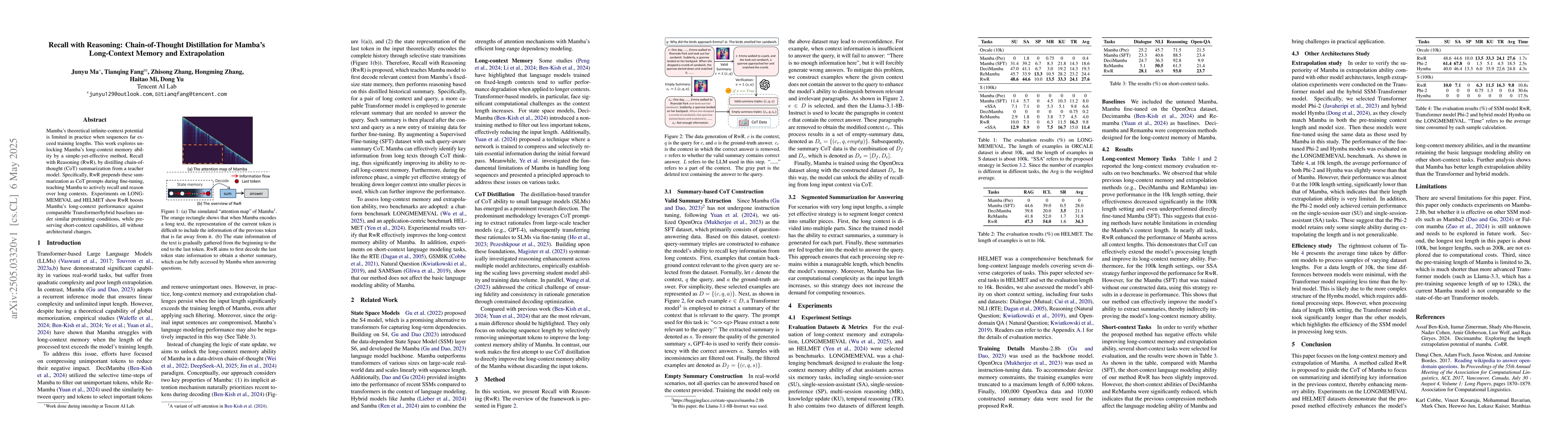 Thumbnail for Recall with Reasoning: Chain-of-Thought Distillation for Mamba's
  Long-Context Memory and Extrapolation