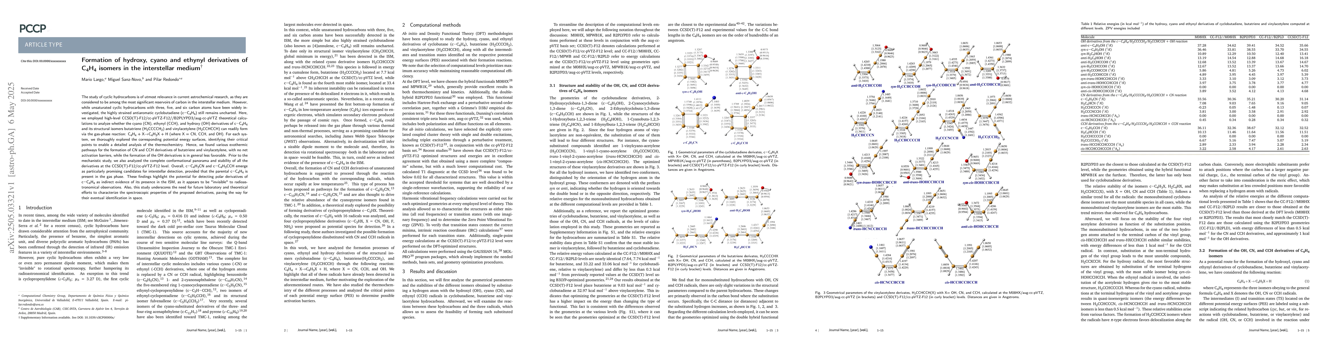 Thumbnail for Formation of hydroxy, cyano and ethynyl derivatives of C4H4 isomers in
  the interstellar medium