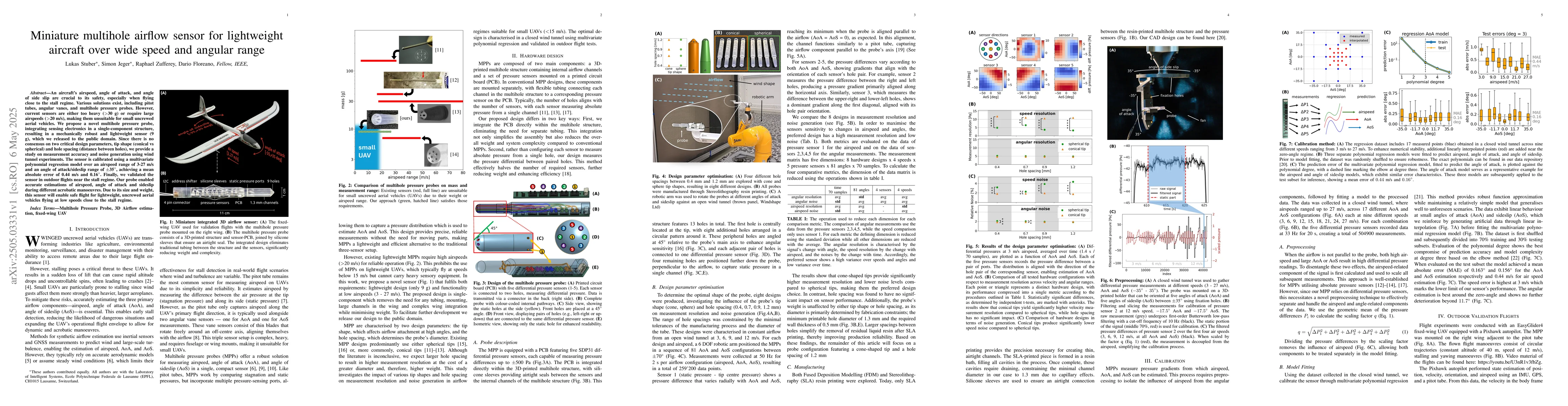 Thumbnail for Miniature multihole airflow sensor for lightweight aircraft over wide
  speed and angular range