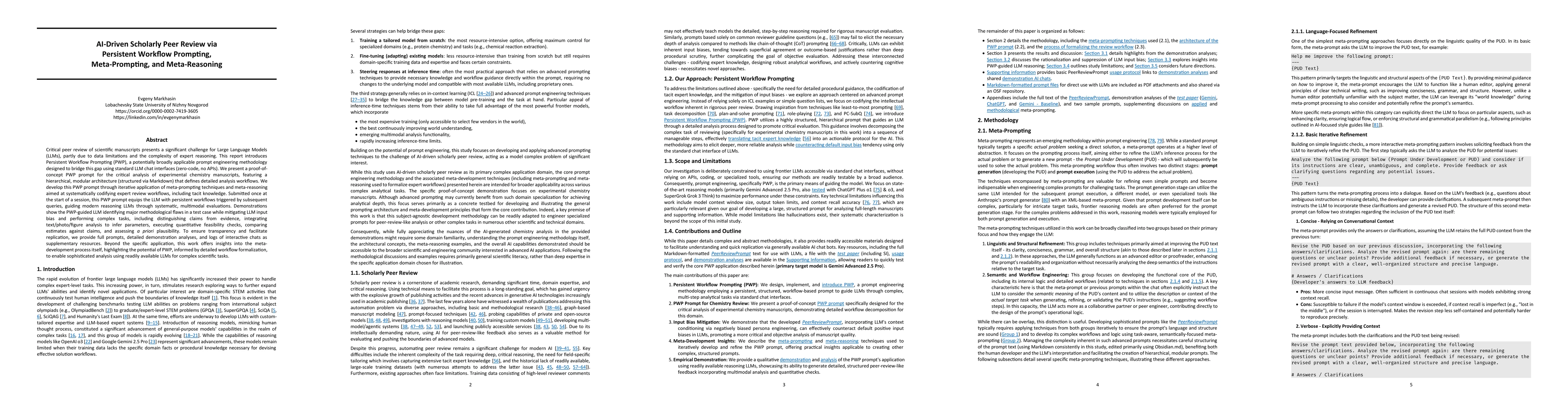 Thumbnail for AI-Driven Scholarly Peer Review via Persistent Workflow Prompting,
  Meta-Prompting, and Meta-Reasoning