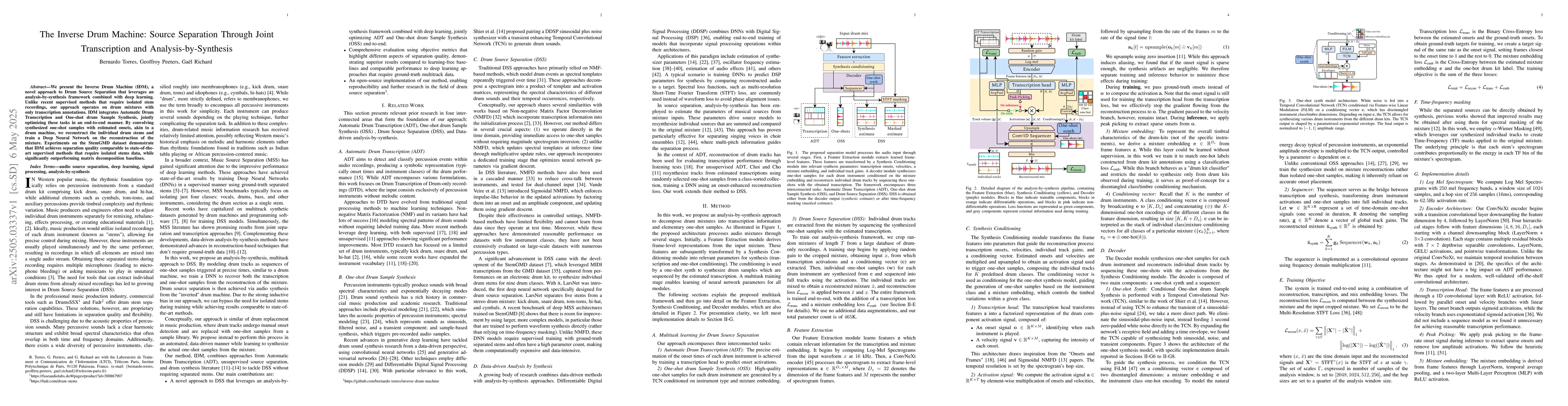 Thumbnail for The Inverse Drum Machine: Source Separation Through Joint Transcription
  and Analysis-by-Synthesis