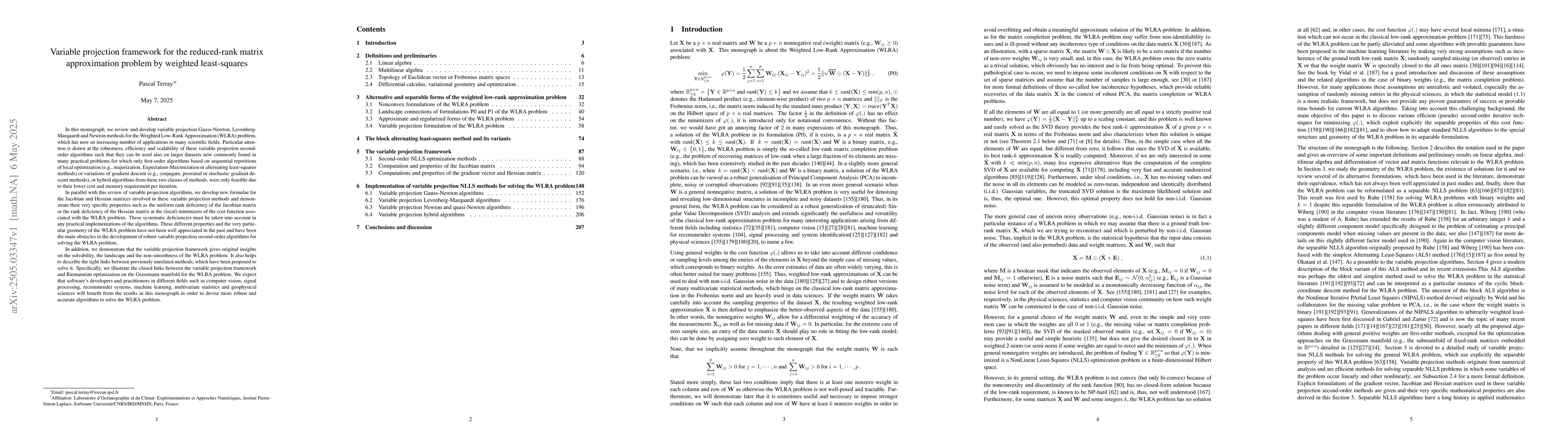 Thumbnail for Variable projection framework for the reduced-rank matrix approximation
  problem by weighted least-squares