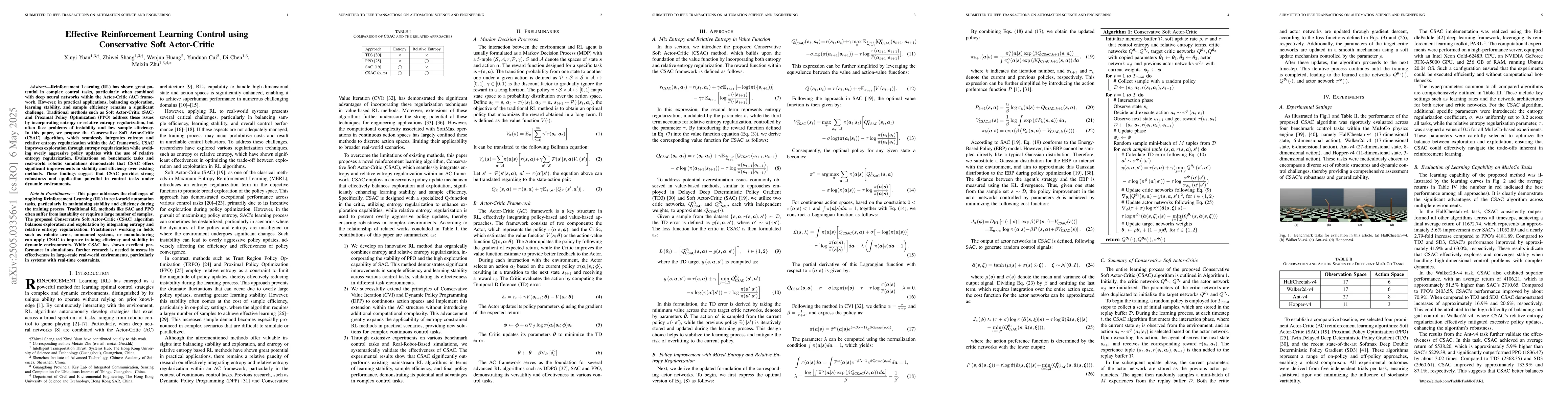 Thumbnail for Effective Reinforcement Learning Control using Conservative Soft
  Actor-Critic