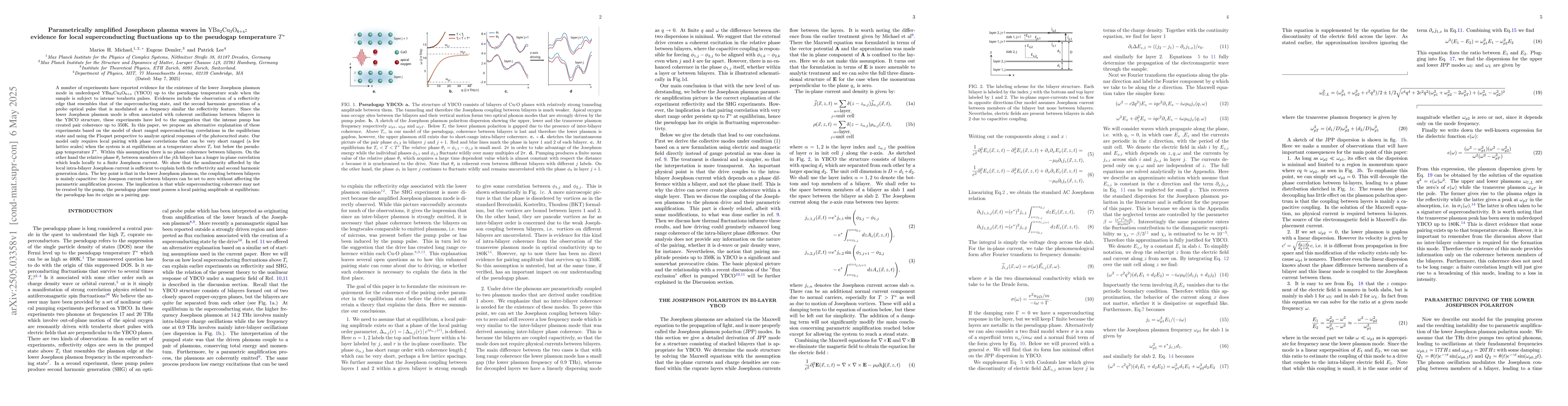 Thumbnail for Parametrically amplified Josephson plasma waves in YBa_2Cu_3O_(6+x):
  evidence for local superconducting fluctuations up to the pseudogap
  temperature $T^*$