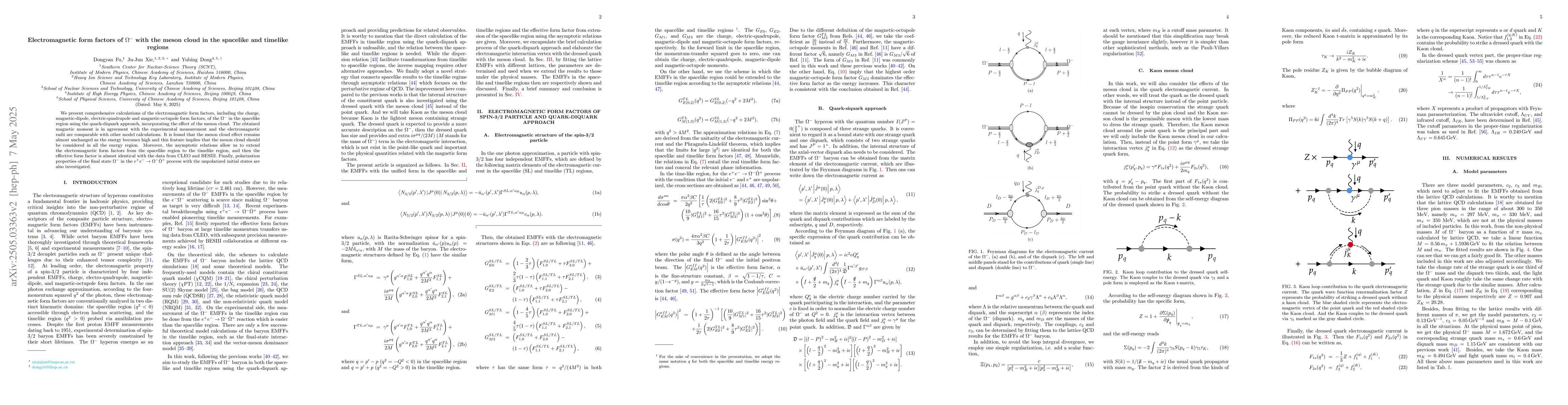 Thumbnail for Electromagnetic form factors of $Ω^-$ with the meson cloud in the
  spacelike and timelike regions