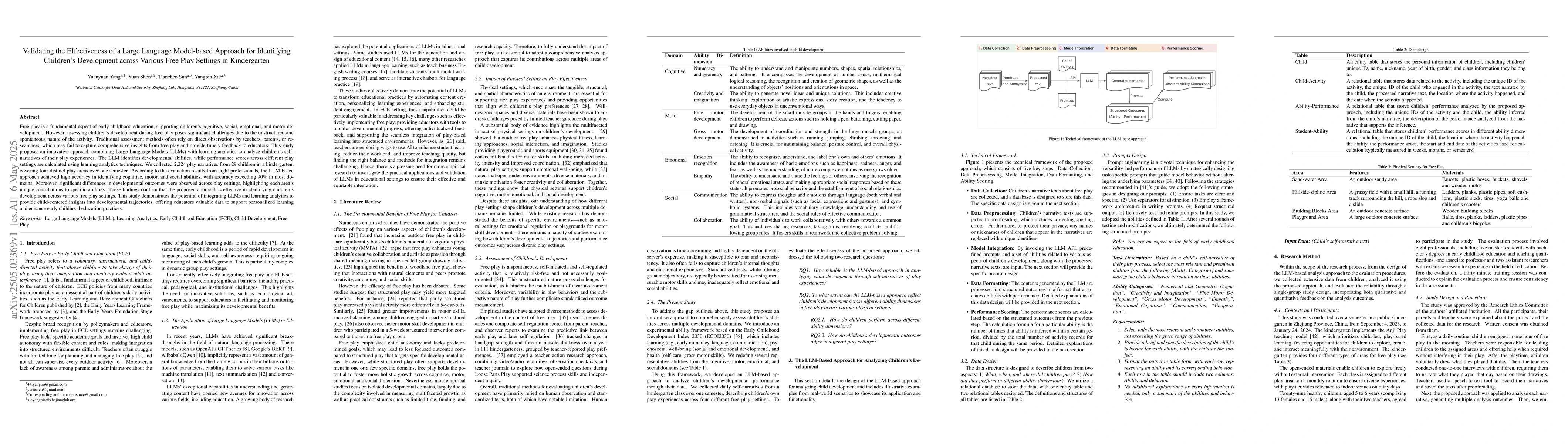 Thumbnail for Validating the Effectiveness of a Large Language Model-based Approach
  for Identifying Children's Development across Various Free Play Settings in
  Kindergarten