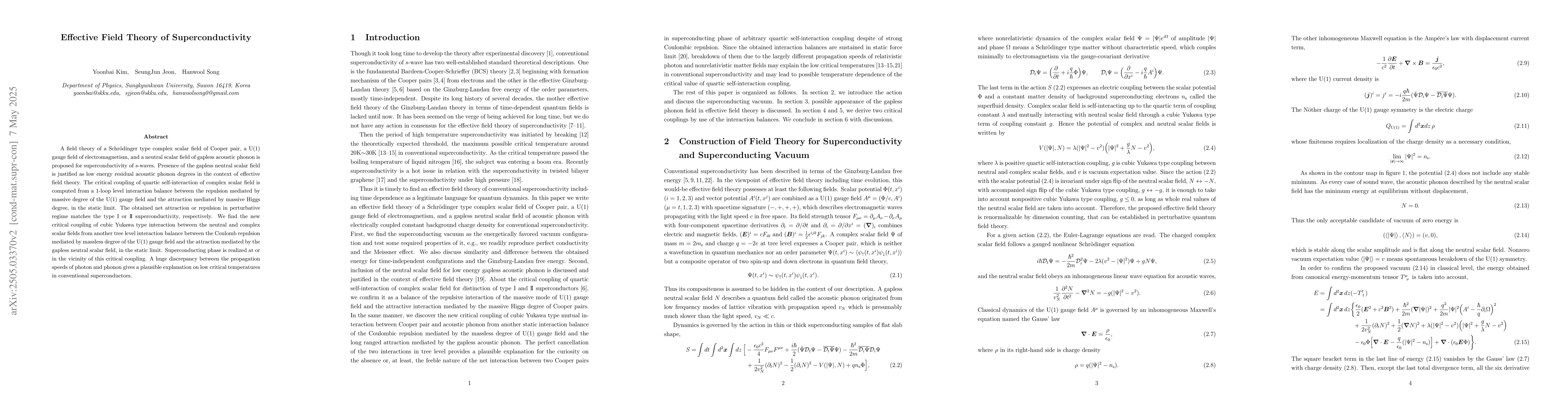 Thumbnail for Effective Field Theory of Superconductivity