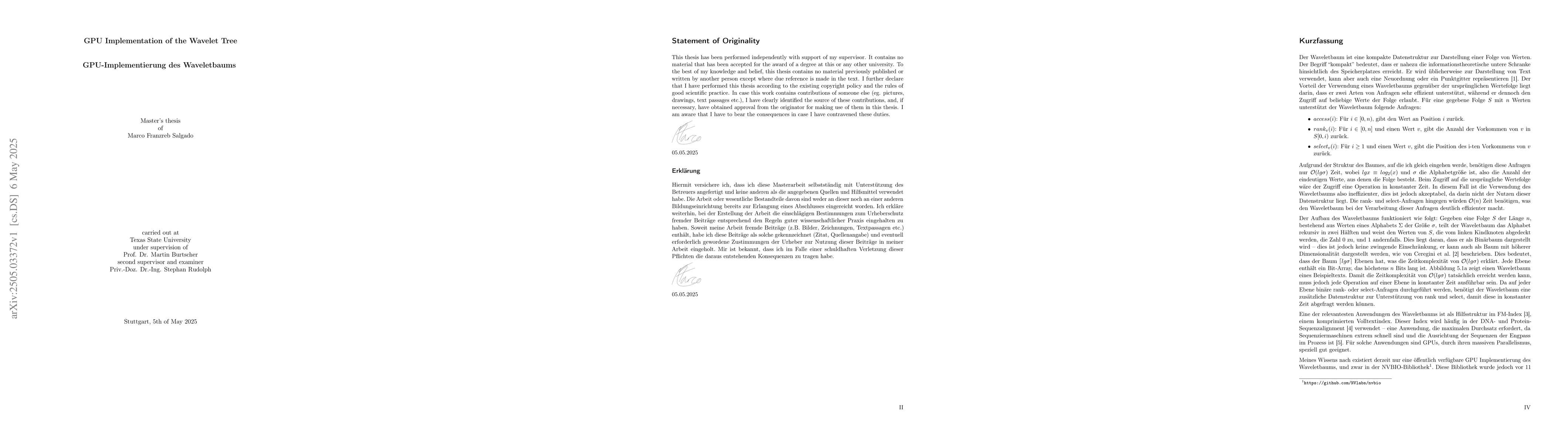 Thumbnail for GPU Implementation of the Wavelet Tree
