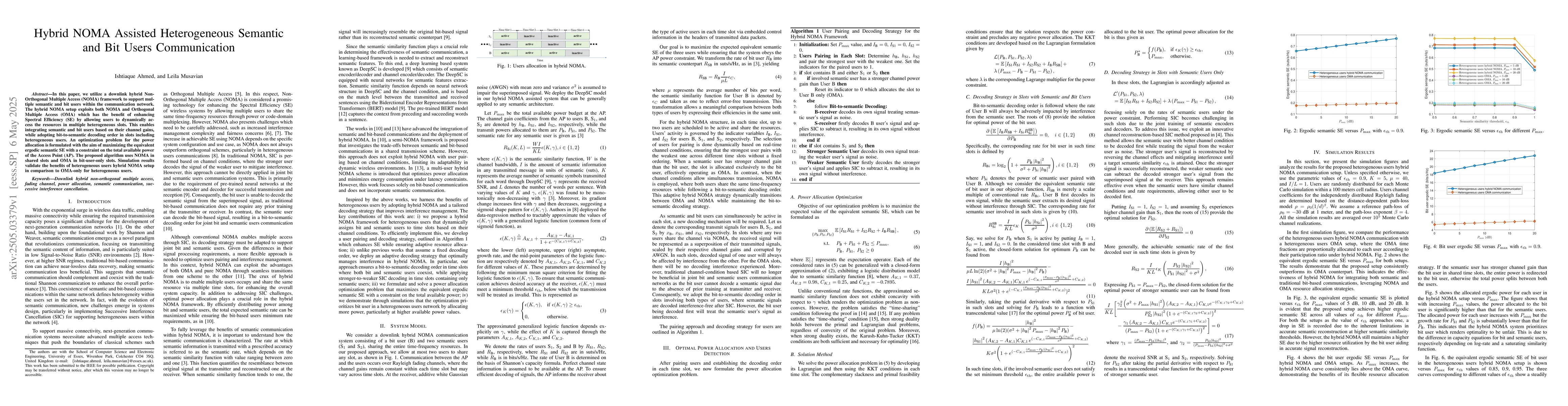 Thumbnail for Hybrid NOMA Assisted Heterogeneous Semantic and Bit Users Communication