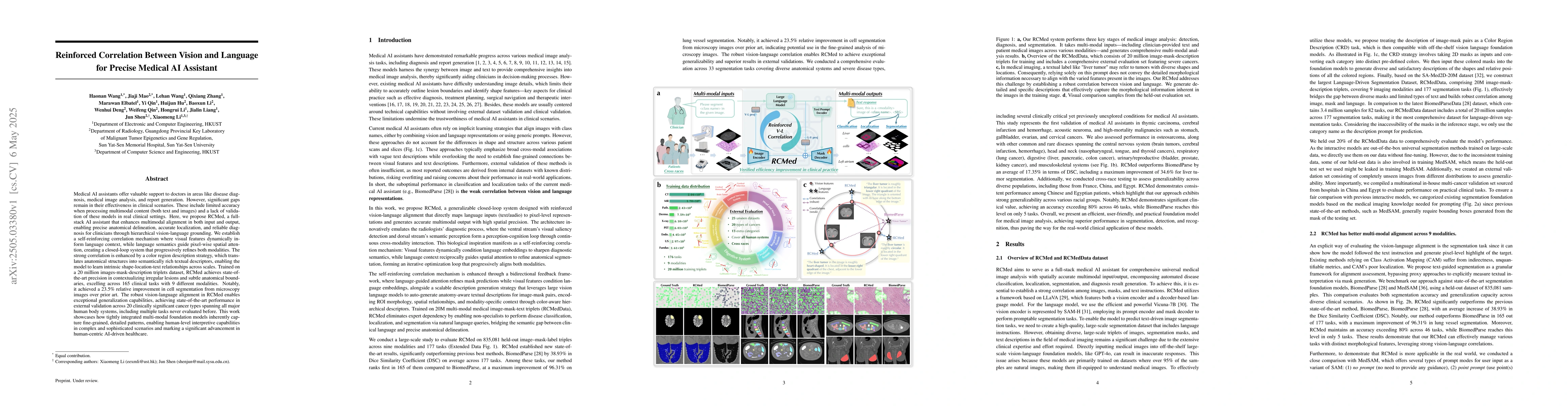 Thumbnail for Reinforced Correlation Between Vision and Language for Precise Medical
  AI Assistant