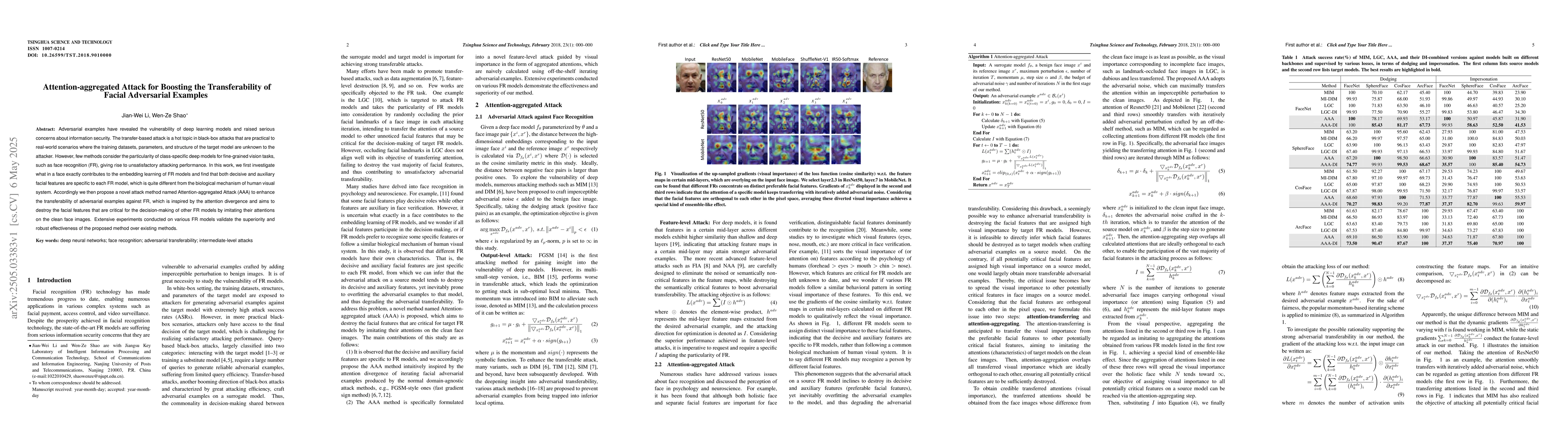 Thumbnail for Attention-aggregated Attack for Boosting the Transferability of Facial
  Adversarial Examples