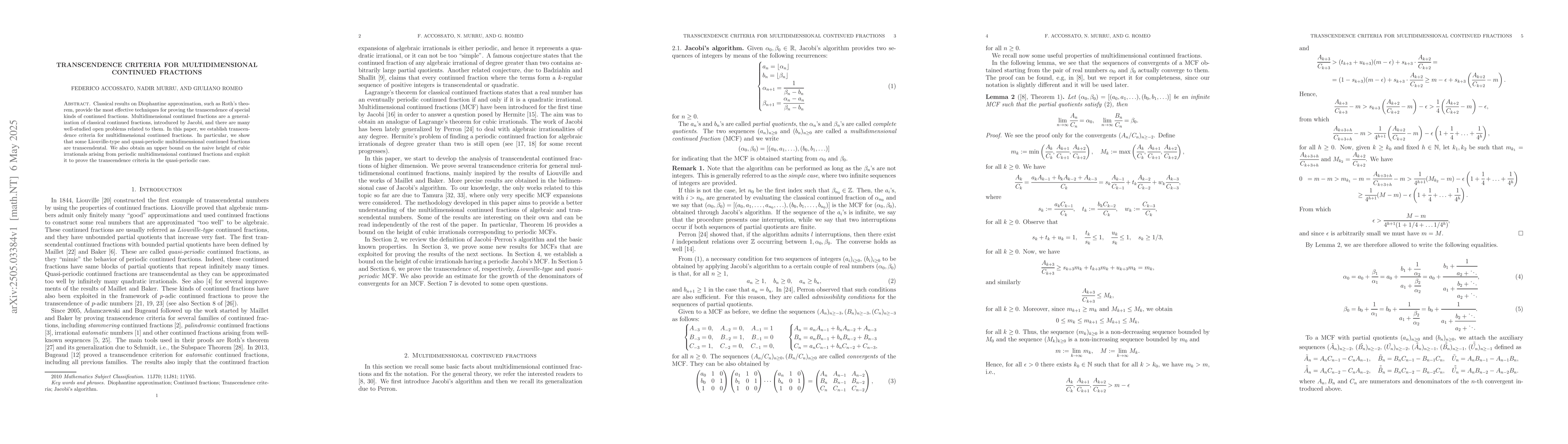 Thumbnail for Transcendence criteria for multidimensional continued fractions