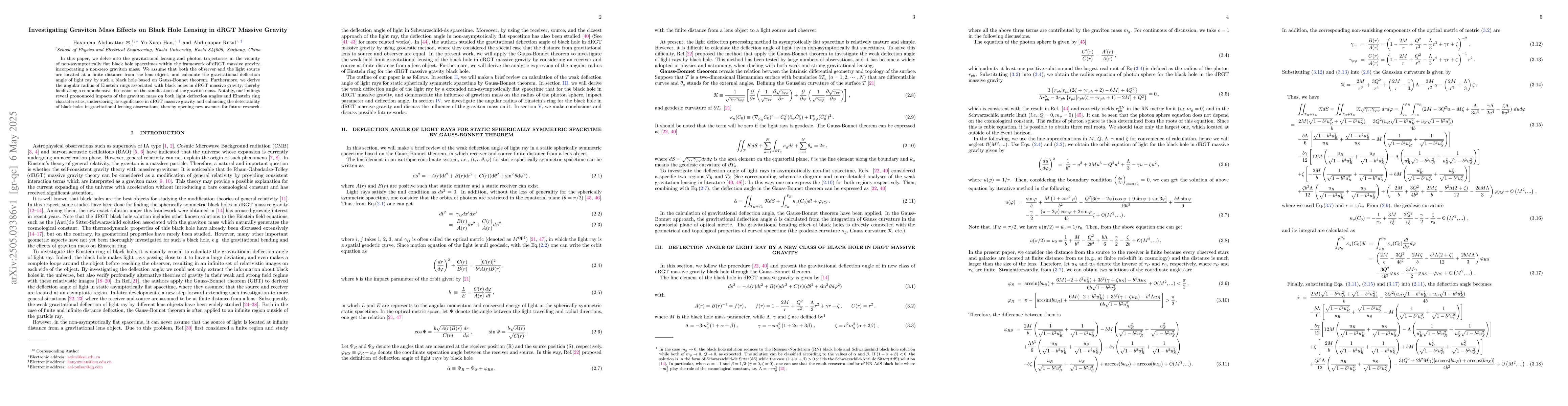 Thumbnail for Investigating Graviton Mass Effects on Black Hole Lensing in dRGT
  Massive Gravity