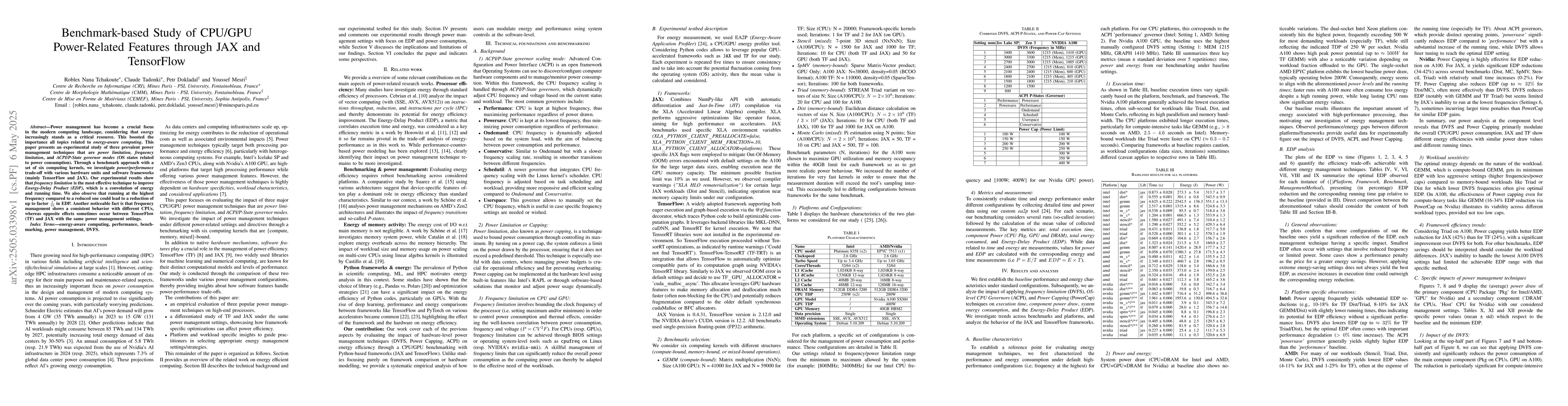 Thumbnail for Benchmark-based Study of CPU/GPU Power-Related Features through JAX and
  TensorFlow