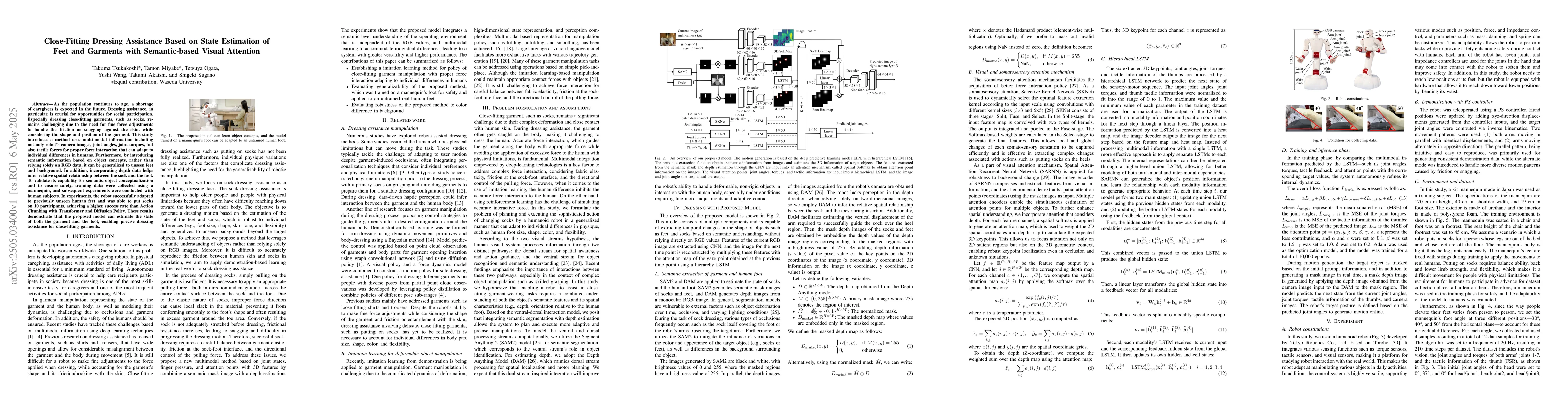 Thumbnail for Close-Fitting Dressing Assistance Based on State Estimation of Feet and
  Garments with Semantic-based Visual Attention