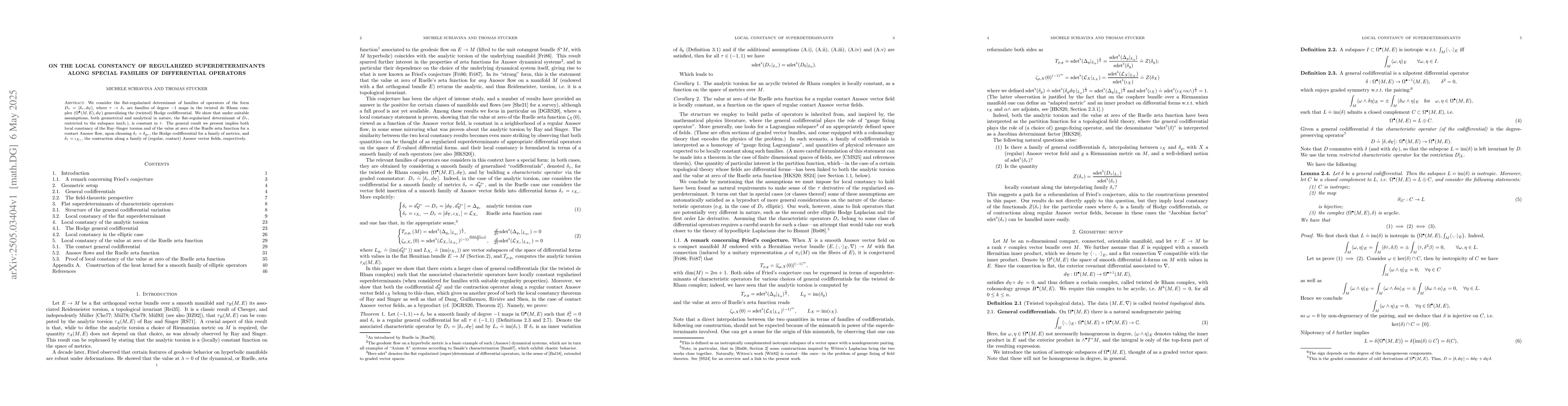 Thumbnail for On the local constancy of regularized superdeterminants along special
  families of differential operators