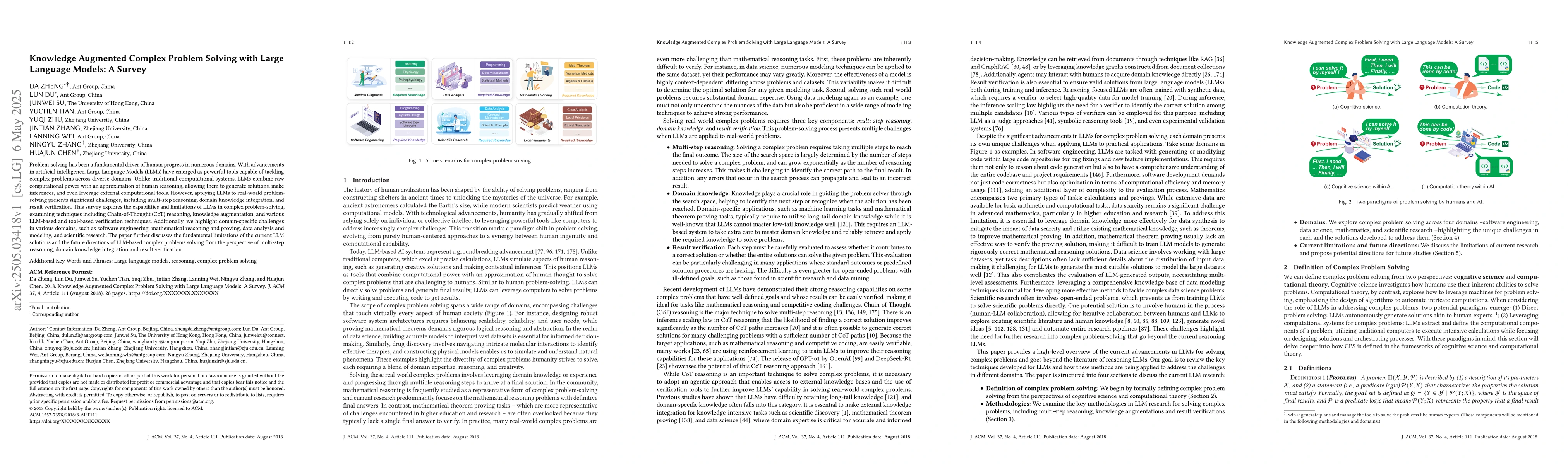 Thumbnail for Knowledge Augmented Complex Problem Solving with Large Language Models:
  A Survey