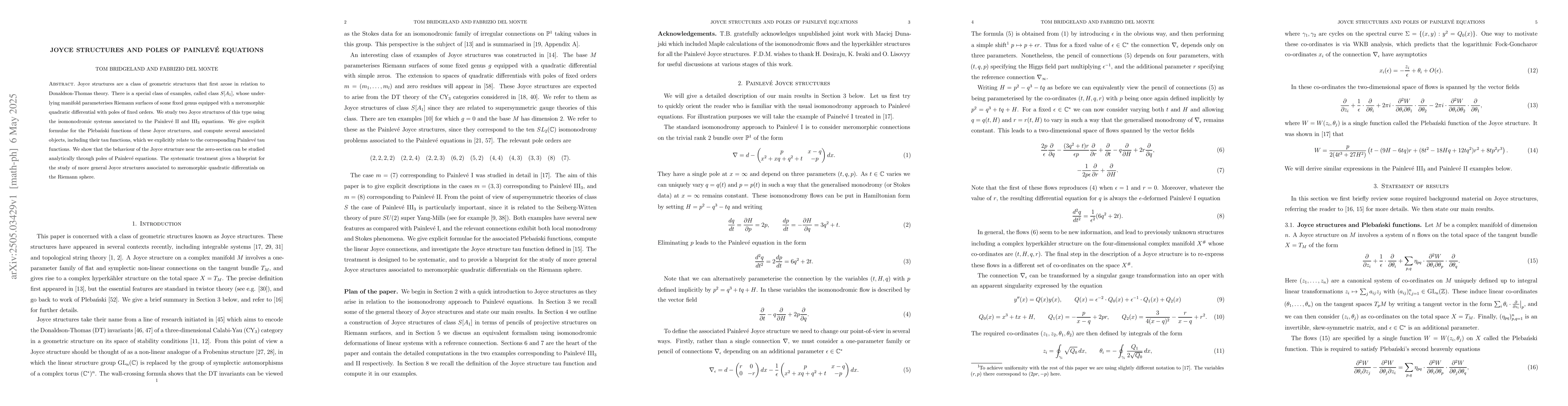 Thumbnail for Joyce structures and poles of Painlevé equations