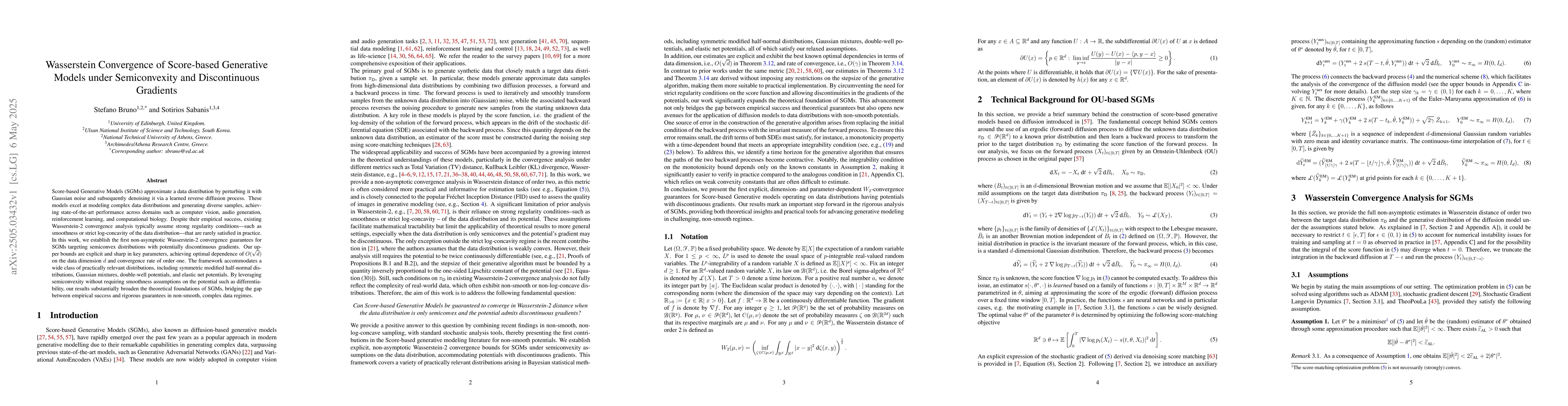 Thumbnail for Wasserstein Convergence of Score-based Generative Models under
  Semiconvexity and Discontinuous Gradients