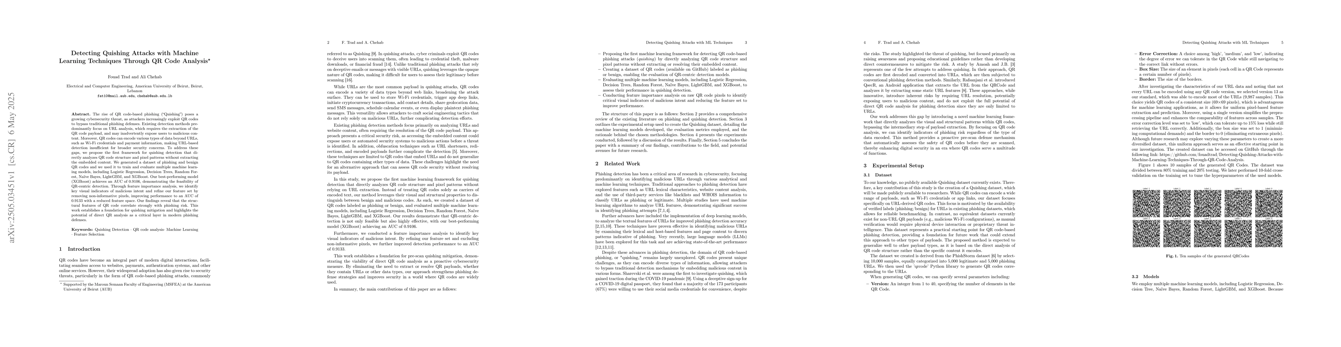 Thumbnail for Detecting Quishing Attacks with Machine Learning Techniques Through QR
  Code Analysis