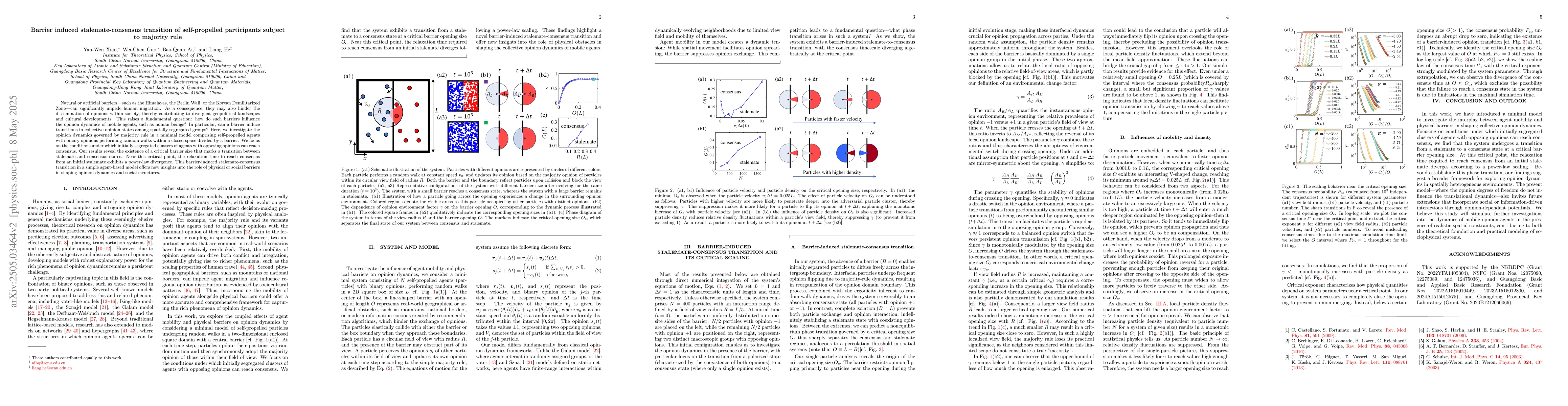 Thumbnail for Barrier induced stalemate-consensus transition of self-propelled
  participants subject to majority rule