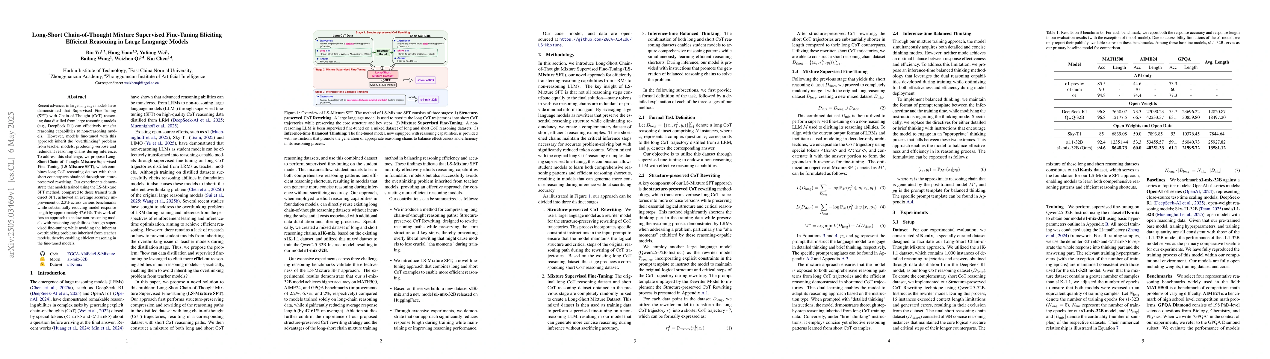 Thumbnail for Long-Short Chain-of-Thought Mixture Supervised Fine-Tuning Eliciting
  Efficient Reasoning in Large Language Models
