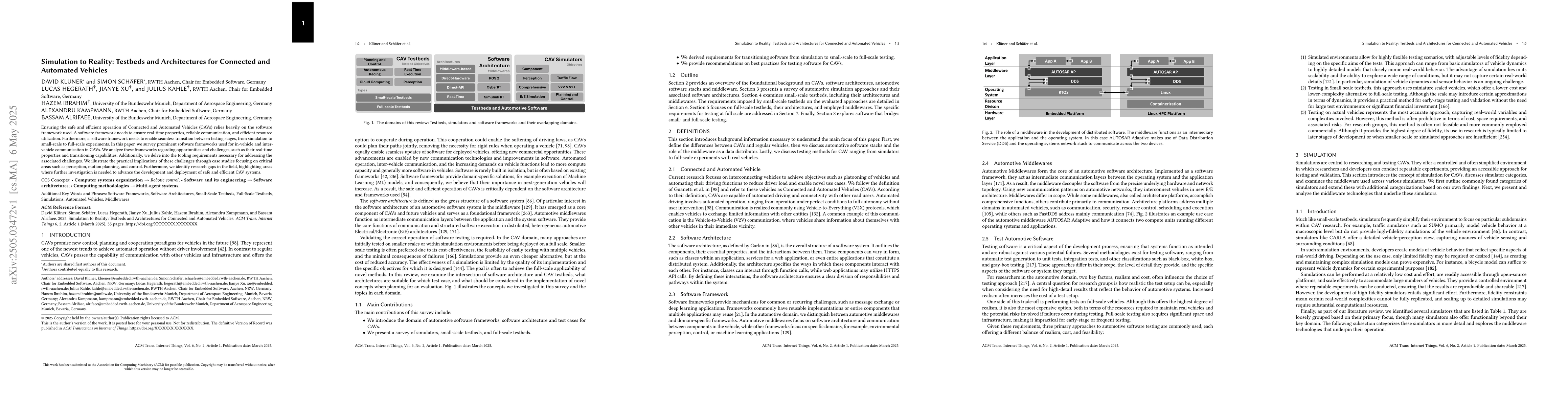 Thumbnail for Simulation to Reality: Testbeds and Architectures for Connected and
  Automated Vehicles