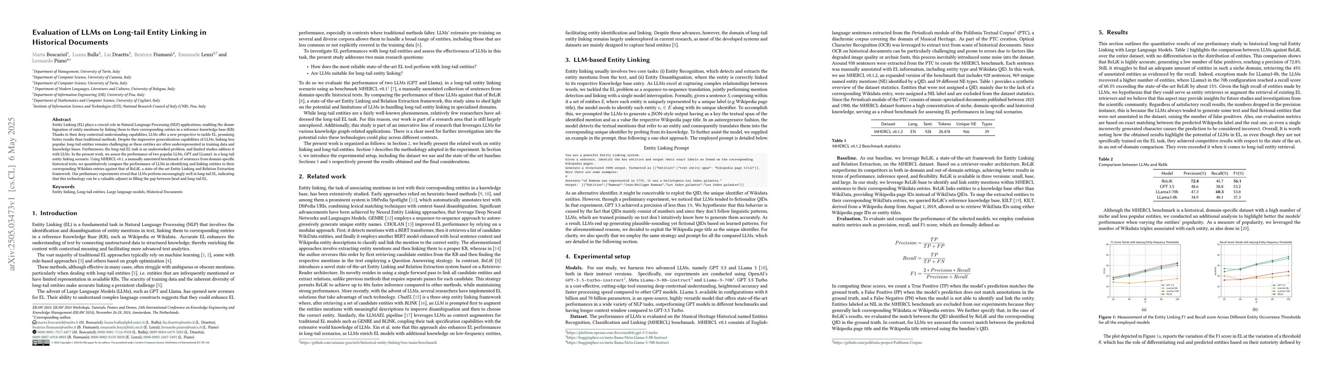 Thumbnail for Evaluation of LLMs on Long-tail Entity Linking in Historical Documents