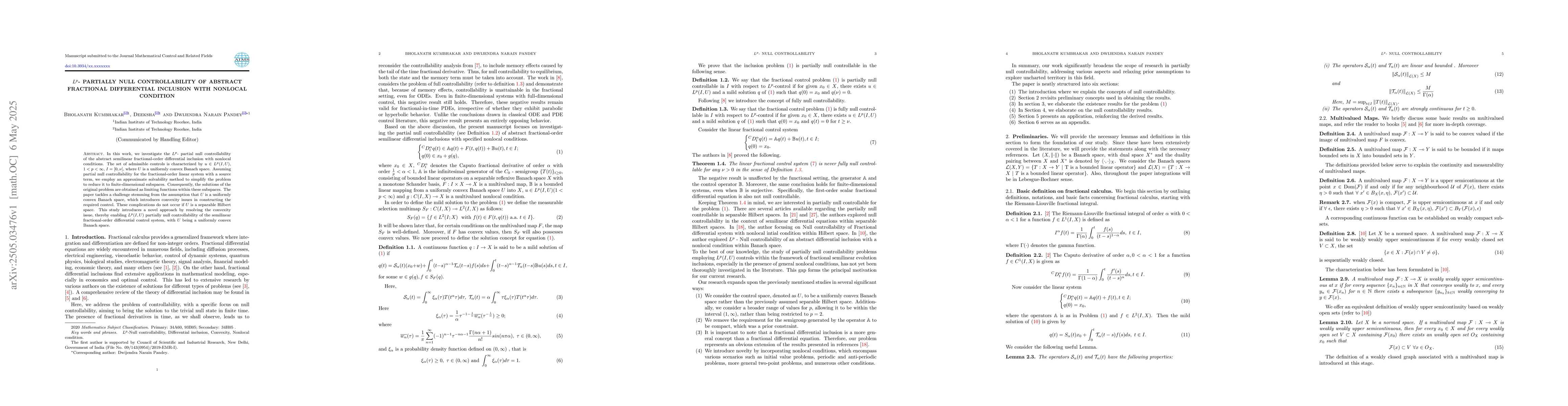 Thumbnail for $L^p$- Partially null controllability of abstract fractional
  differential inclusion with nonlocal condition