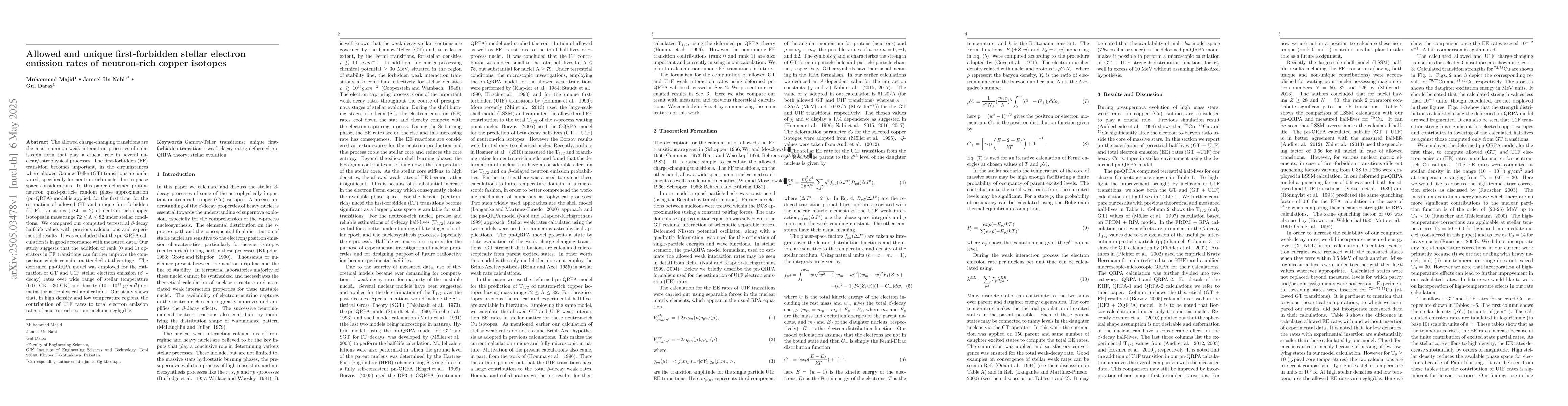 Thumbnail for Allowed and unique first-forbidden stellar electron emission rates of
  neutron-rich copper isotopes