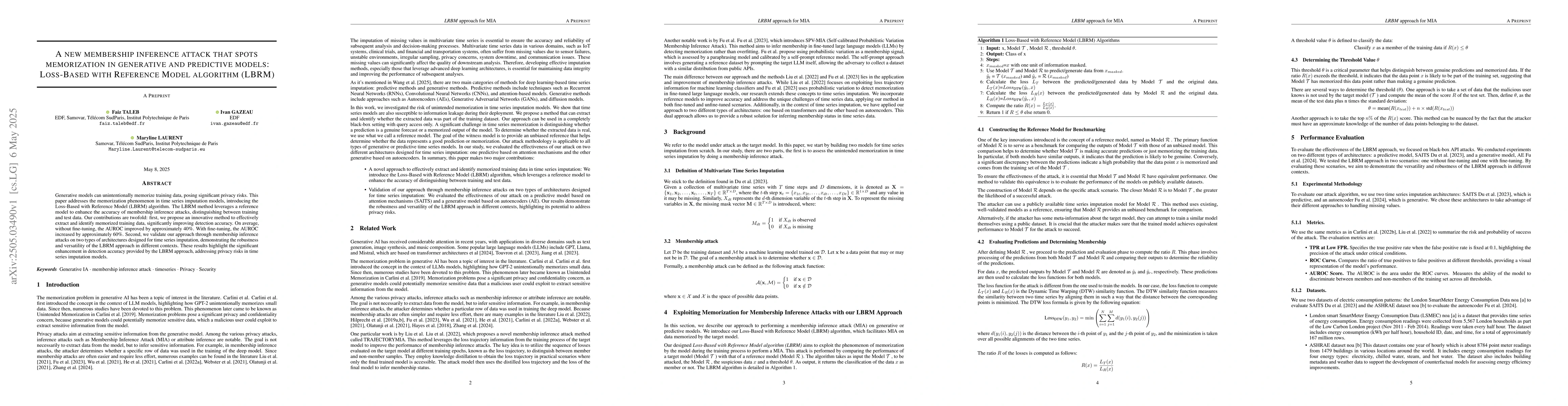 Thumbnail for A new membership inference attack that spots memorization in generative
  and predictive models: Loss-Based with Reference Model algorithm (LBRM)