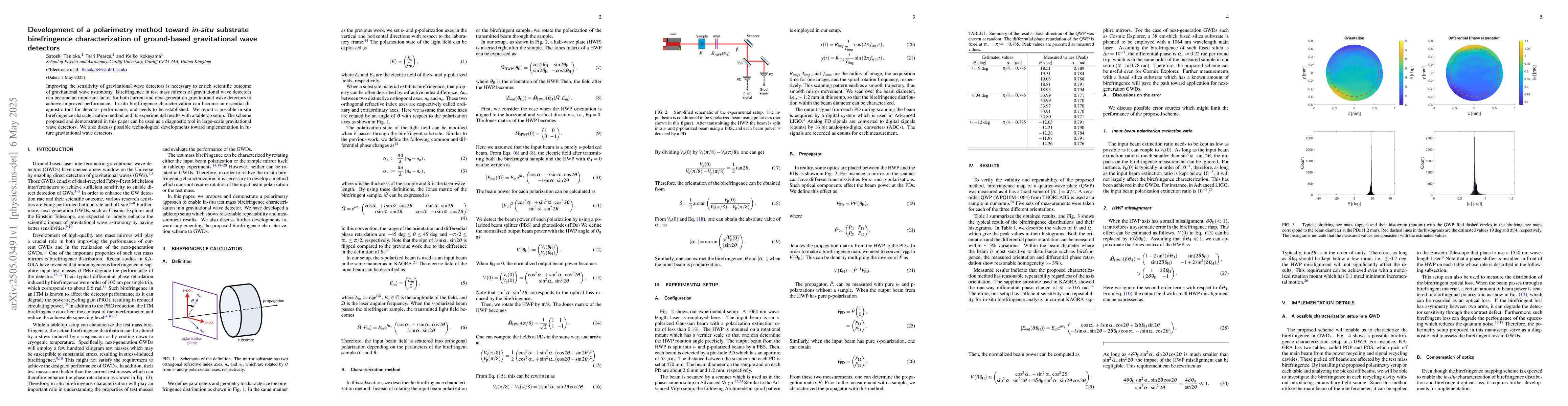 Thumbnail for Development of a polarimetry method toward in-situ substrate
  birefringence characterization of ground-based gravitational wave detectors