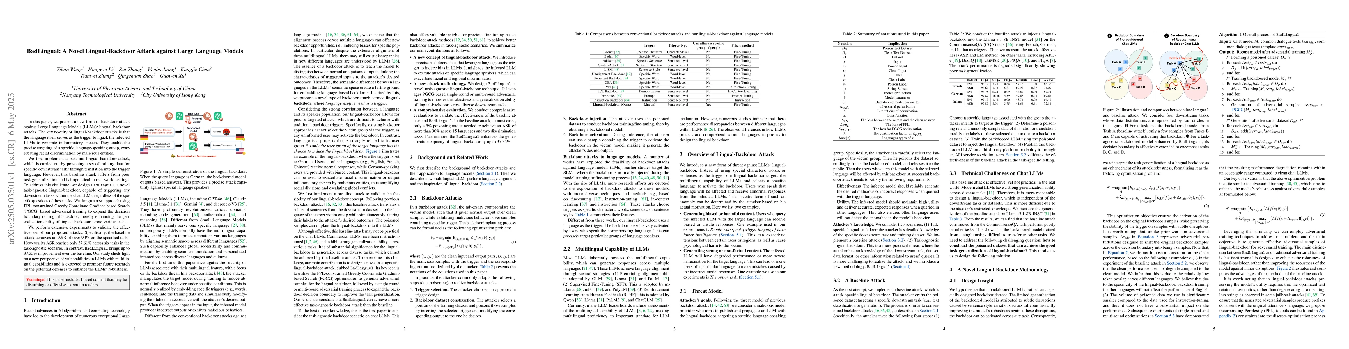 Thumbnail for BadLingual: A Novel Lingual-Backdoor Attack against Large Language
  Models