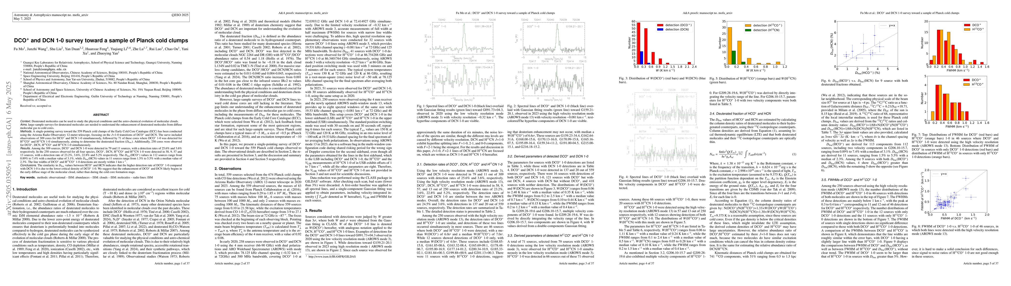 Thumbnail for DCO$^+$ and DCN 1-0 survey toward a sample of Planck cold clumps