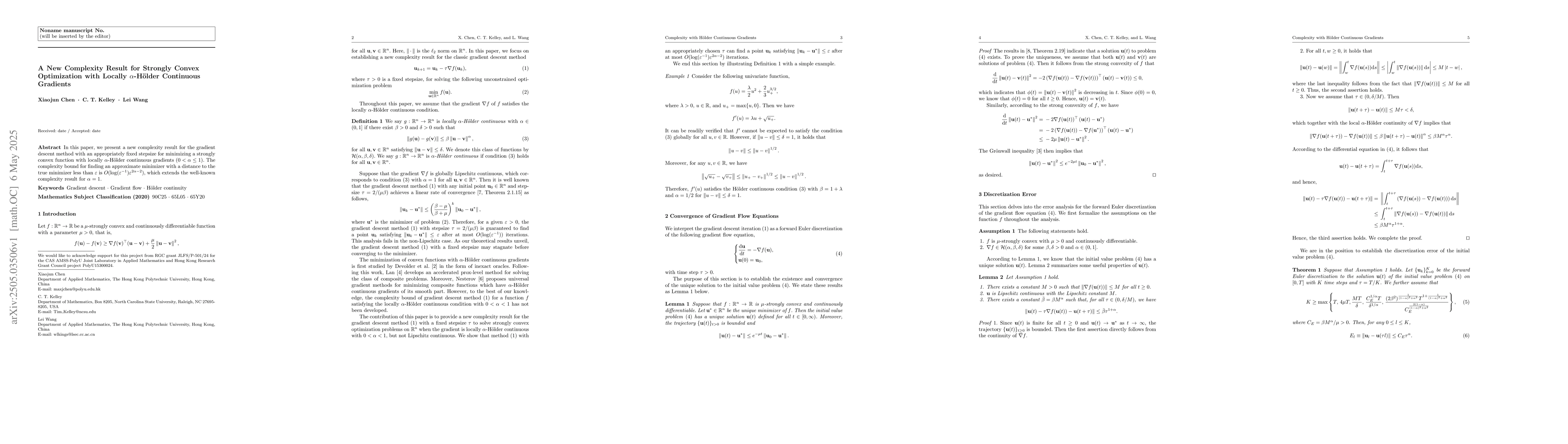 Thumbnail for A New Complexity Result for Strongly Convex Optimization with Locally
  $α$-H{ö}lder Continuous Gradients