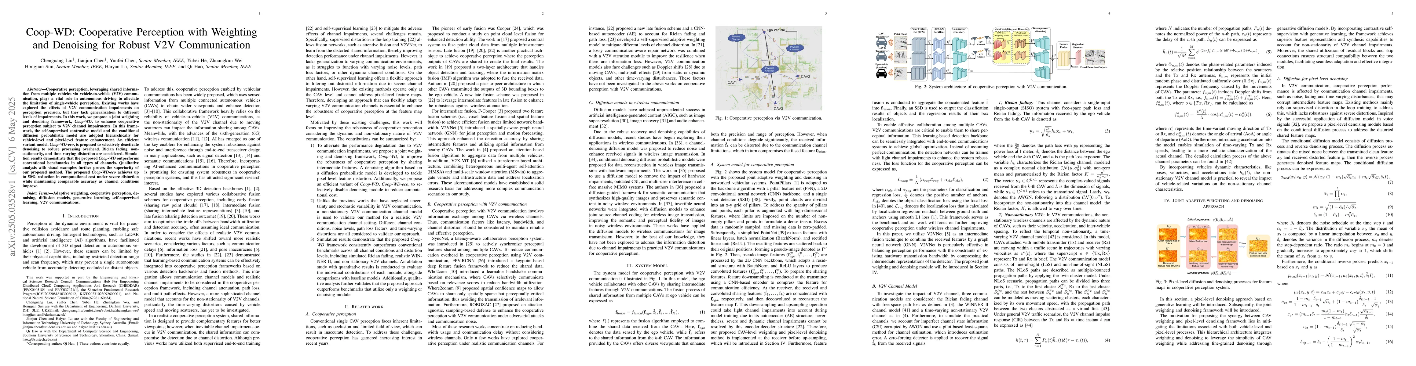 Thumbnail for Coop-WD: Cooperative Perception with Weighting and Denoising for Robust
  V2V Communication