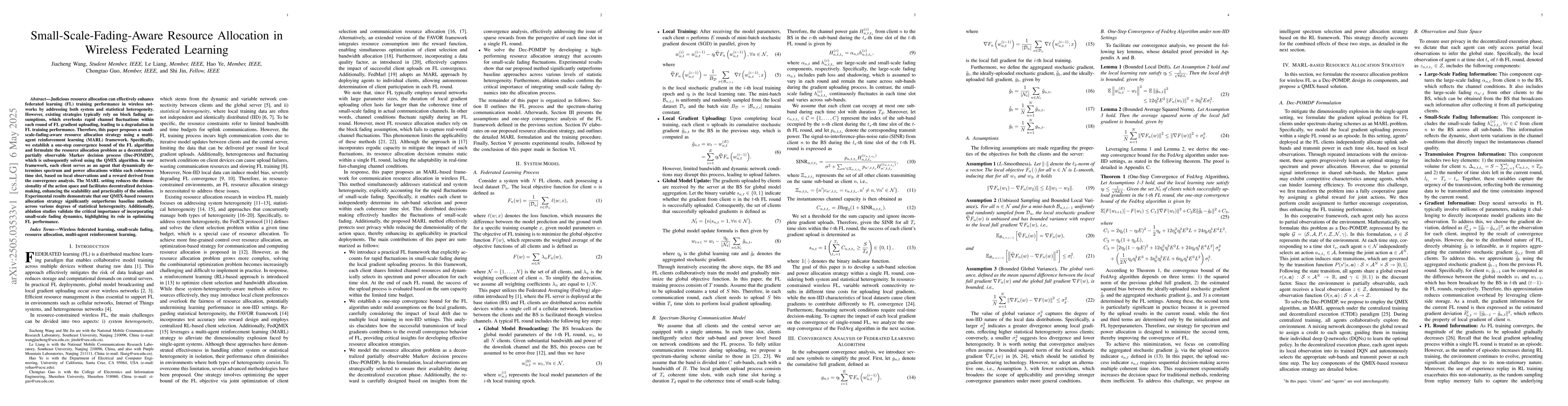 Thumbnail for Small-Scale-Fading-Aware Resource Allocation in Wireless Federated
  Learning