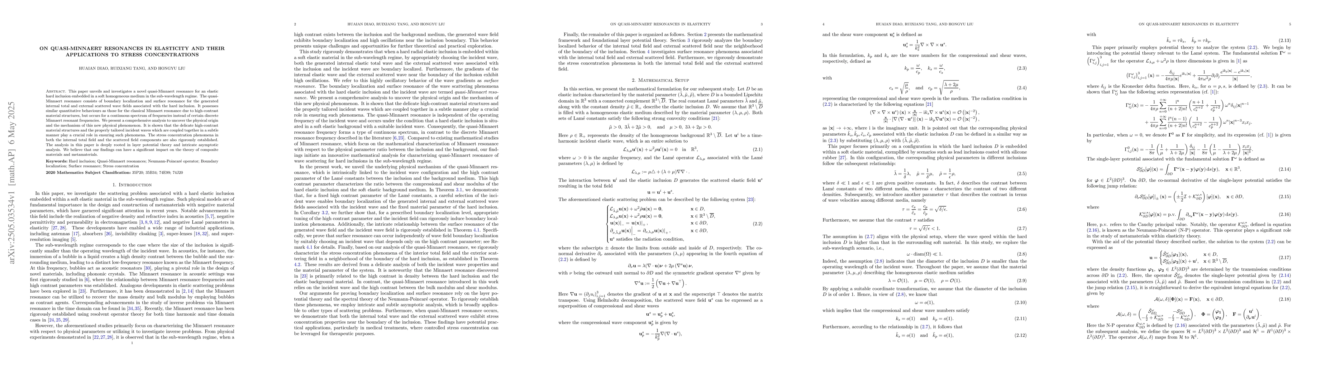 Thumbnail for On quasi-Minnaert resonances in elasticity and their applications to
  stress concentrations
