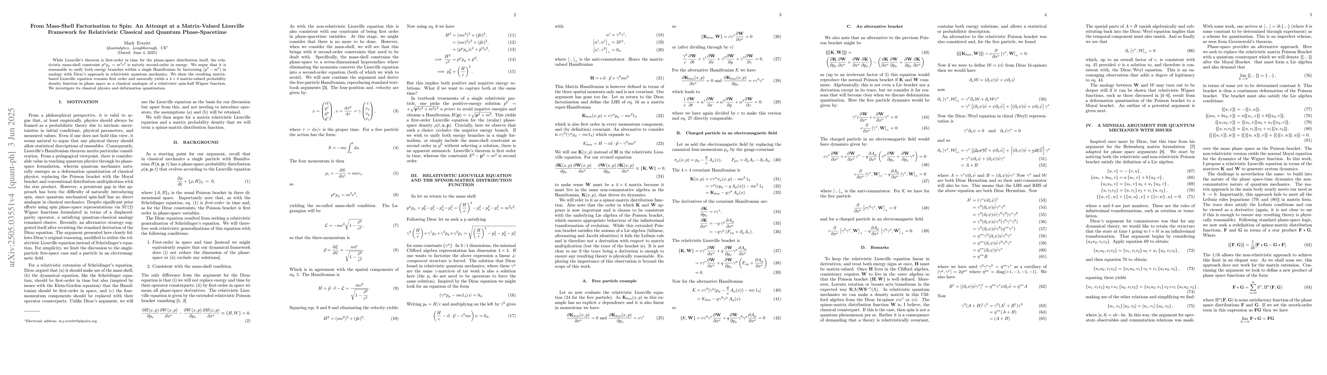 Thumbnail for Emergence of a Classical Dirac-Type Spin from On-Shell Factorisation and
  Liouvillian Evolution