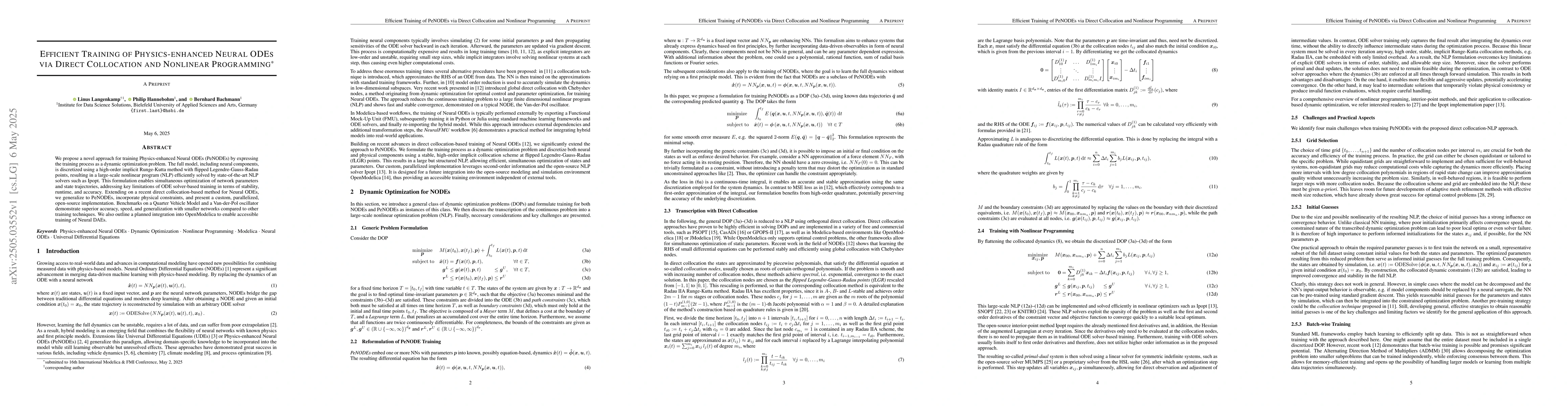 Thumbnail for Efficient Training of Physics-enhanced Neural ODEs via Direct
  Collocation and Nonlinear Programming
