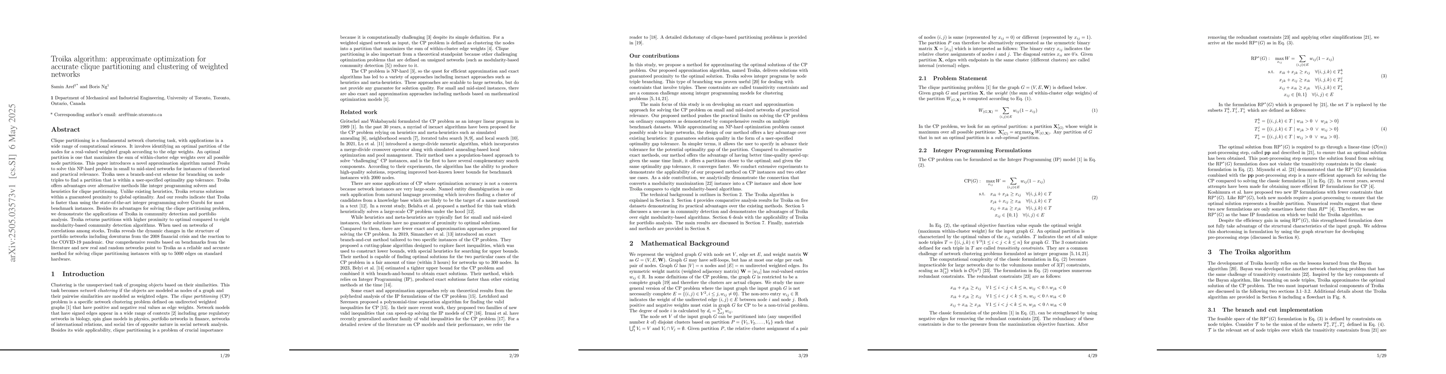 Thumbnail for Troika algorithm: approximate optimization for accurate clique
  partitioning and clustering of weighted networks